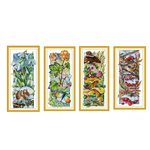 The Four Seasons in the Forest cross stitch kit 18ct 14ct 11ct count printed canvas stitching embroi