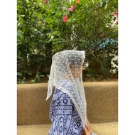Ana Grace Veil – Handmade White/Grey Catholic Church Veil for Women, Lace Chapel Mantilla