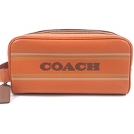 COACH CH077 大型旅行套裝，ブラウン男士條紋logo皮革手拿包，成色極佳