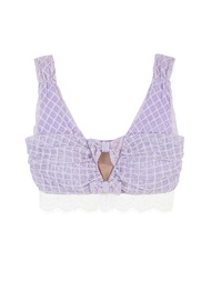 Kloset Design Lace Crop Top with Bow (PF24-T002-F) เสื้อครอปมีบราผ้าลูกไม้ มีซับในตรงอก และชายเสื้อ