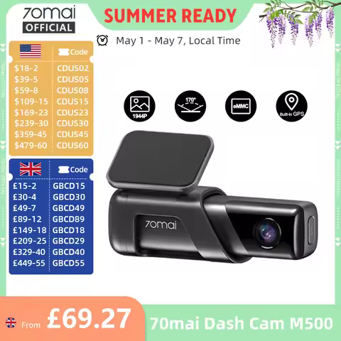 70mai Dash Cam M500 1944P 170FOV 70mai M500 Car DVR Dash Camera Recorder GPS ADAS 24H Parking Monito