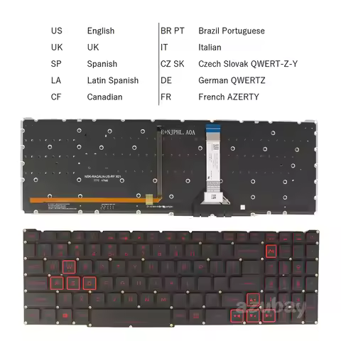 Red Backlit Keyboard For Acer Aspire Nitro AN515-55 AN517-52 AN515-44 AN715-52 US UK Spanish Canada