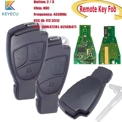KEYECU Smart Remote Key Fob for Mercedes Benz B C E ML S CLK CL FCC ID: IYZ 3312, P/N: 5WK47281 2 3 