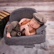Newborn Baby Photo Props, Lattice Rompers Suspender Pants With Beret, Newborn Boy Photography Outfit