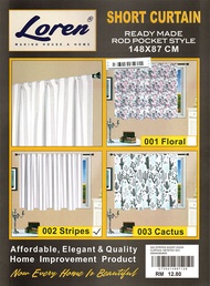 Romantika Loren Curtain Series Door Curtain /Kitchen Curtain/ Short Curtain with Rod Pocket Style 3 Patterns Floral Cactus Stripes Affordable Langsir Pintu Langsir Tingkat Langsir Dapur