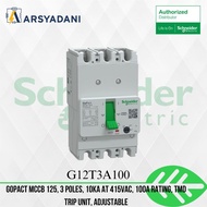 SCHNEIDER - G12T3A100 - GoPact MCCB 125, 3 polish, 10kA at 415VAC, 100A rating, TMD trip unit, adjus