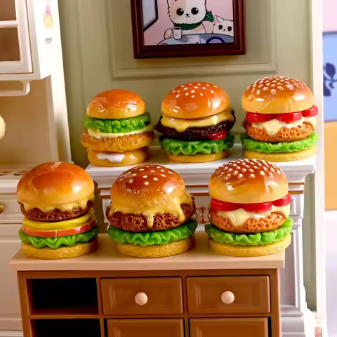 Miniature Burger Fake Food Resin Charms 5 Styles Dollhouse Kitchen Decor Flatback DIY for Cream Craf
