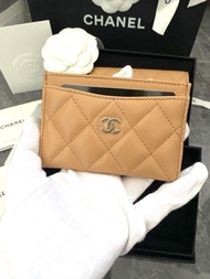 Chanel 全新經典款卡包 卡套 魚子醬皮/羊皮配淡金扣classic flap card holder card wallet in beige 23K (2023/10月購入）
