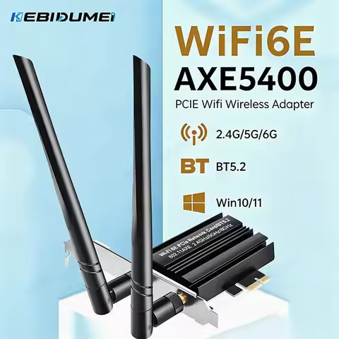 KEBIDUMEI WiFi 6E PCIE Wireless Adapter AX5400 Tri Band 2.4G/5G/6GHz BT5.2 5400/1800/1200Mbps WiFi N