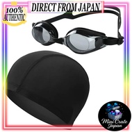 [Jravezt] Swimming Goggles and Swim Cap 2-Piece Set - Clear, Anti-Fog, Adjustable and Flexible for M