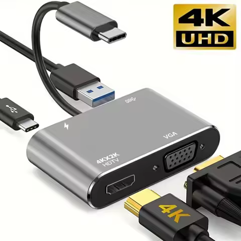 4 in 1 Type C Multiport Adapter Hub HDTV VGA USB3.0 Digital AV PD Fast Charging Port Universal Conve