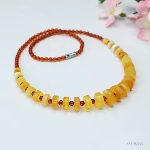 Fashion Woman Baltic Natural Amber Blood Amber Necklace Beard Abacus Bead Tower Chain Jewelry Adult 