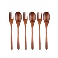 Natural Lacquer Wood Salad Fork & Spoon, 22.5cm/8.86inch School Supplies,Back To School