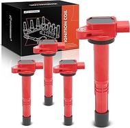 A-Premium (Red) Engine Ignition Coil Pack Compatible with Honda CR-V 2002-2009, Civic 2002-2011, Acc