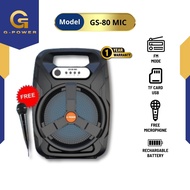 G-Power GS-80  Speaker Portable 8 Inch Free 1 Microphone Kabel Garansi Resmi