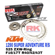 RK Sprocket Set KTM Super Adventure 1290 R / S 525 GB ZXW W-Ring Black Gold Chain Rantai Wring Adven