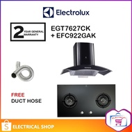 Electrolux Curved Glass Chimney Hood/Built In 2 Burner Gas Hob EFC922GAK/EGT7627CK [Free Duct Hose]