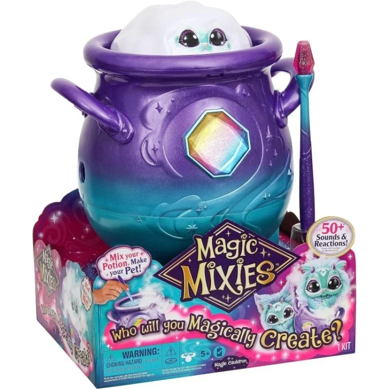 Magic Mixies Magical Real Misting Purple Cauldron with Interactive 8" Blue Plush Toy ของเล่นหม้อเวทม