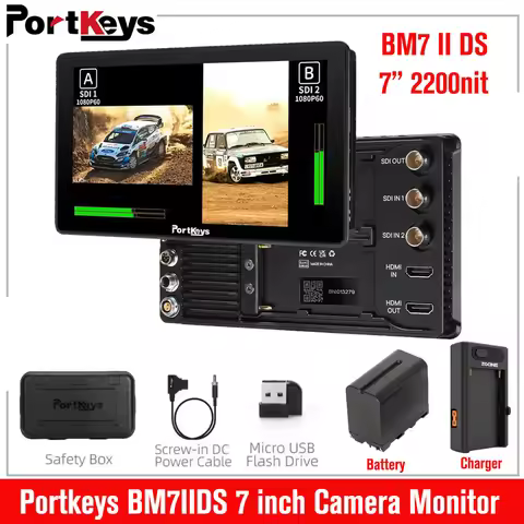 Portkeys BM7 II DS 7″ Dual Touchscreen Camera Field Monitor 2200nit Ultra Brightness 4K 3D LUT for B