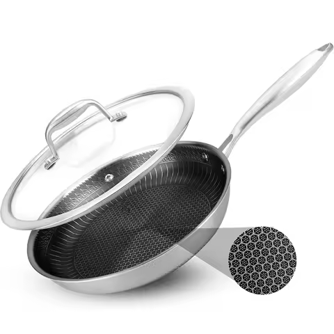 LMETJMA 316 Stainless Steel Frying Pan Honeycomb Nonstick Frying Pan Induction Skillet Egg Omelette 
