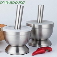 DYRUIDOJSG Mortar and Pestle, Durable Double Stainless Steel Spice Grinder, Comfy Grip Plastic Garlic Press Bowl with Lid Pill Crusher Pedestal Bowl