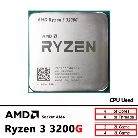 AMD Used Ryzen 3 3200G R3 3200G 3.6 GHz Zen+ 0.012 Quad-Core Quad-Thread 65W CPU L3=4M YD3200C5M4MFH