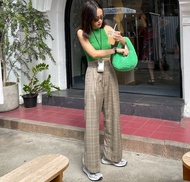Studio Kath Kiki Pants03 Wool สีเทา ลายสกอตขาตรง เอวสูง