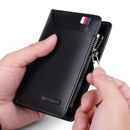 Men's wallet 100% leather short wallet zipper wallet fashion casual credit card wallet black