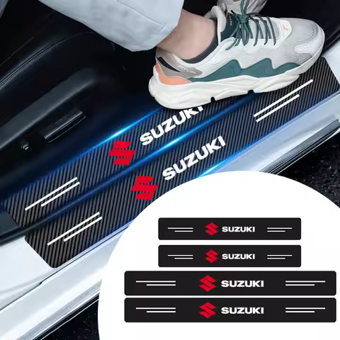 4Pcs Car Door Plate Carbon Fiber Threshold Protector Sticker Caps for Suzuki Swift Samurai Across Sp