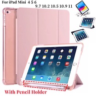 For 2021 iPad 10.2 Case 7/8/9th Generation Case With Pencil Holder Smart Cover For 2018 9.7 5/6th Air 2/3 10.5 Mini 4 5 6 Pro 11 Air 4/5 10.9 10th