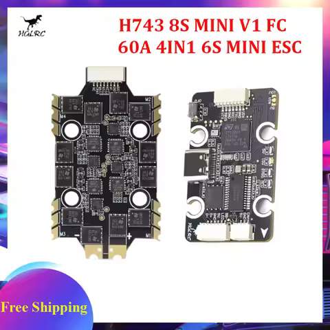 HGLRC H743 8S MINI V1 60A 4IN1 6S 8bit FPV ESC MINI Flight Controller Dual-BEC Modular With Gyro 20x