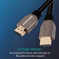 Promate 8K HDMI Cable, Ultra High-Speed HDMI 2.1 Cable with 8K HDR, 48Gbps Transfer Speed, 2m Cord Length, 3D Support