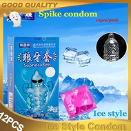 Sixiangni 12Pcs Ice style Robust Dotted Ribbed Condom With Spike Sex Ultra Thin Condoms For Men G Point Large Particles Penis Sleeve Lubricated Penis Extender Sex Toy Condom Spike Bolitas Delay Lasting Silicone Sex Ring