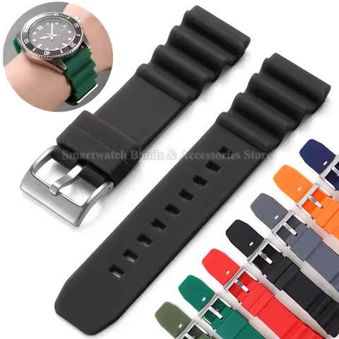 20mm 22mm Silicone Watch Strap for Seiko SKX007 SRP777J1 for Rolex SUBMARINER Diving Waterproof Wris