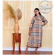 Gamis wanita Kotak Burberry/ Gamis kotak-kotak salur / Gamis Muslim / Long dress Korean / Maxi dress