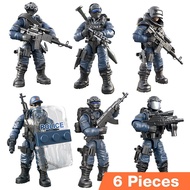 6PCS Special Forces Military Man Action Figure with Weapons and Accessories Assemble Toy Lightning Swat Team Building Blocks Play Set for Kids Boys Girls Children Gifts