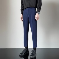 Mens Korean Style Trendy Nine-point Pants Casual Pants Mens Thin Legs 9-point Pants Suit Pants Mens 