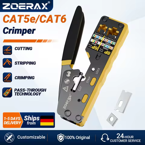ZoeRax RJ45 Crimping Tool Pass Through Crimper for Cat6/5e/5 Ethernet Connector All-in-one Wire Tool