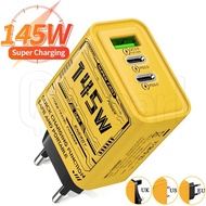 145W EU/US/UK Plug Charger - 2PD+1USB Travel Plug - Multiport GaN Charger Power Adapter - Universal 