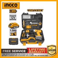 INGCO 128pcs Power Tools Set HKTHP11281 with 12V Cordless Battery Drill, Battery, Charger, Accessoris and Carry Case