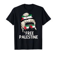 Free Palestine Flag Save Gaza Strip End Messy Hair Bun T-Shirt or kids
