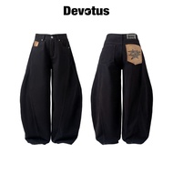 Baggy Jeans Denim curved tube black wash Leather bag Devotus Local Brand - Leather Pocker Pants Bagg