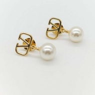 Valentino 范倫鐵諾 金色 珍珠 耳墜 耳釘 耳環