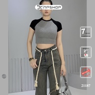 Npshop short-sleeved round neck t-shirt, stretch crop top t-shirt 21187