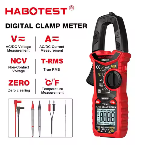 HABOTEST HT206A/HT206B/HT206D Digital Clamp Meter DC/AC Current 600A Multimeter Ammeter Voltage Test