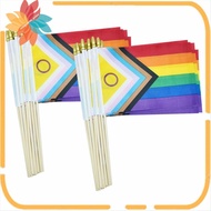 50 Pack Intersex Progress Pride Stick Flag Small Mini Rainbow Hand Held LGBTQ Flags,5x8 Inch