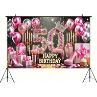Happy Birthday Banner 50th Birthday Backdrop Pink Gold Decorations 50th Birthday Party Suppiles Back