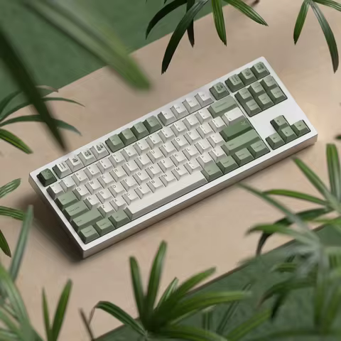 JKDK Bamboo Forest Keycaps PBT Dye Subbed Key Caps Cherry Profile Warm White Keycap For 61 64 68 980