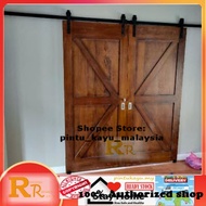 <Fullset> Sliding Barn door Full set / Nyatoh Solid Wood / Pintu Kayu / Pintu Murah / Wooden Door