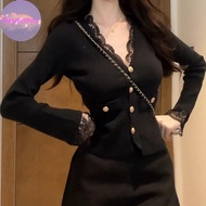 HabitatPort Short Cardigans V Ne Elegant Lace Patchwork Vintage Woman Sweaters Autumn Winter Korean 